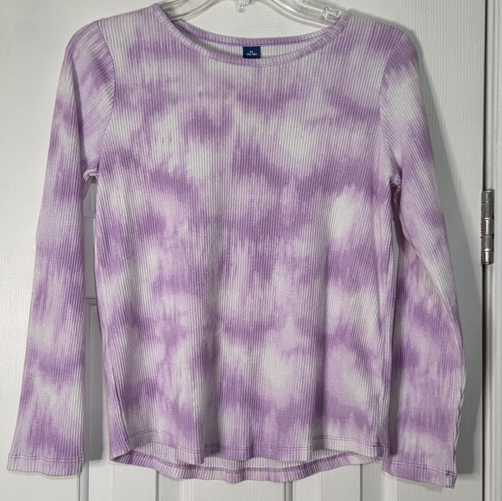 Old Navy Girls Tie Dye Long Sleeves Rib Knit Top Orchid Bloom Purple Sz XL 14-16